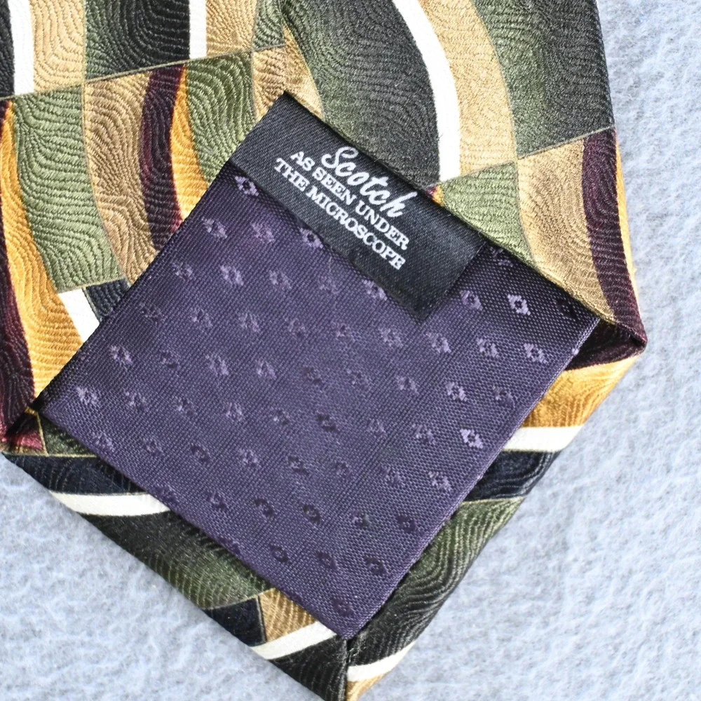 Stonehenge Mens Cocktail Collection Scotch Silk Tie OS Green Gold Abstract 90s